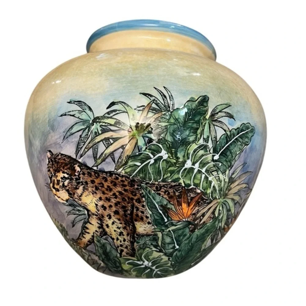 Maxcera Pottery Large Hand Painted Pot with Jungle Animals & Scenes